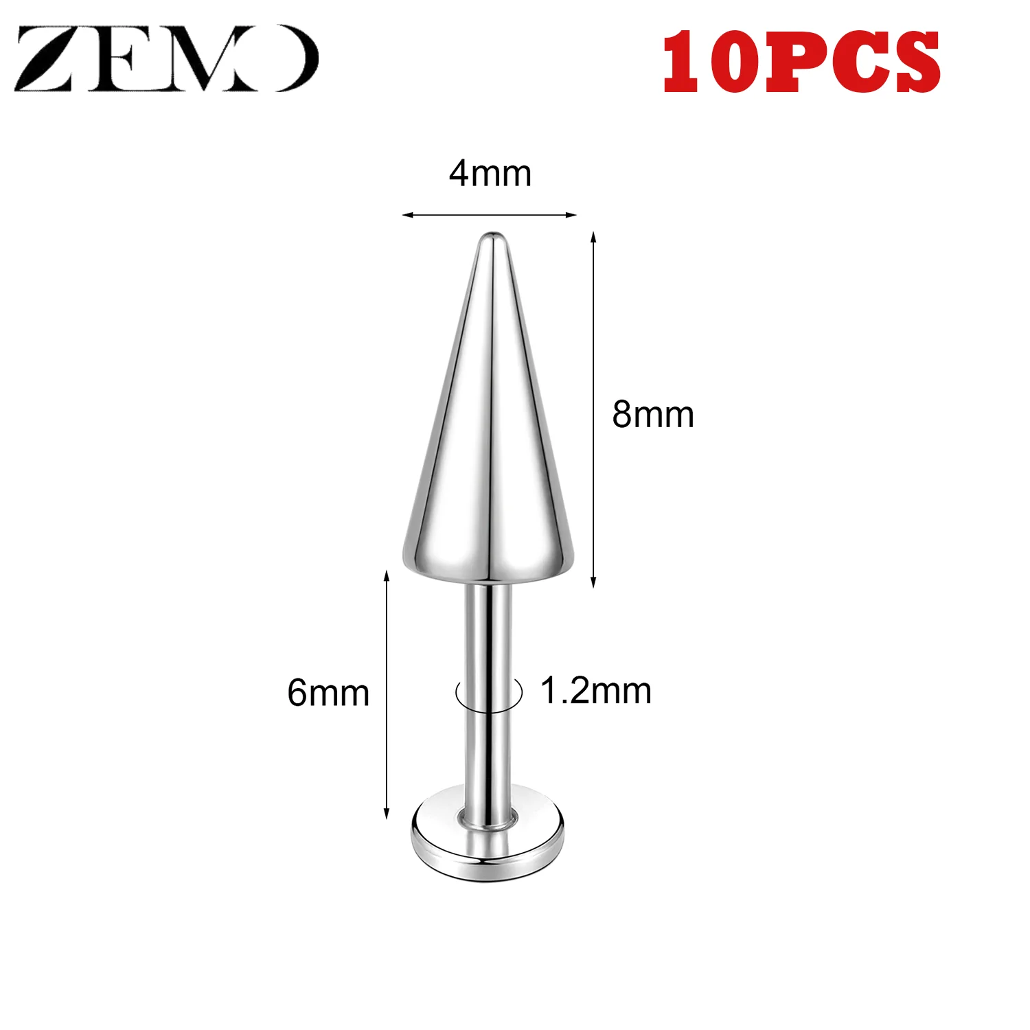 10PCS Stainless Steel Spike Labret Lip Piercing Set