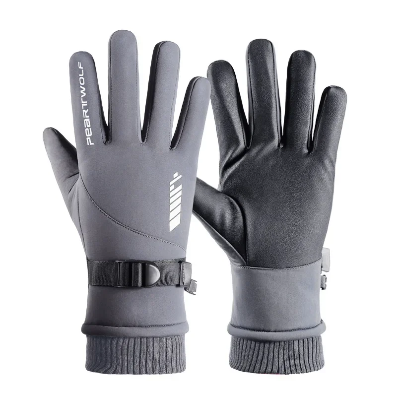 Outdoor Waterproof Gloves Winter Touch Screen Windproof and Warm Cycling Zipper Sports Plush Mountaineering and Skiing