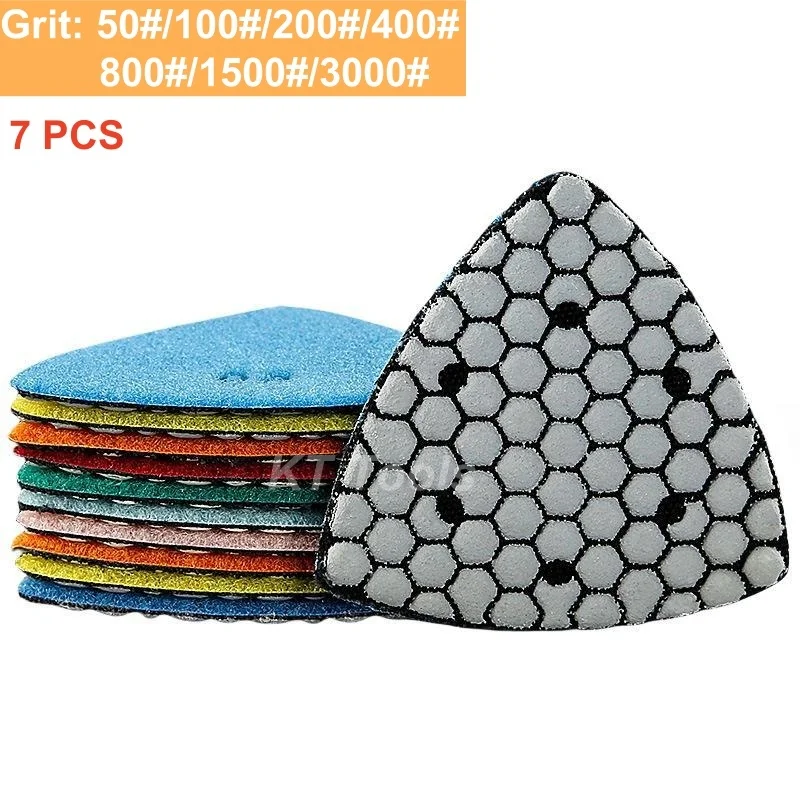 7Pcs 90mm Triangle Diamond Dry Polishing Pads Soft Abrasive Gloss Pad Polisher Granite Marble Stone Sanding Pads Polishing Disc