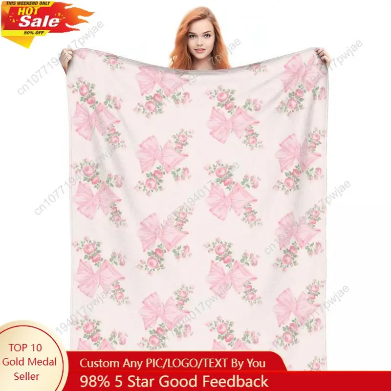 

Throw Blanket Rosa Beaux Micro Pink&White Fleece Blanket Four Sizes Fashionable Portable Suitable Custom blankets