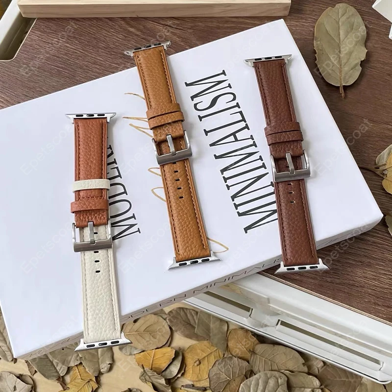 Color blocked leather strap for Apple Watch 10 46 42 49 45 44 41 40 38 mm 9 8 7 6 5 4 3 Ultra 2 SE band wholesale 033