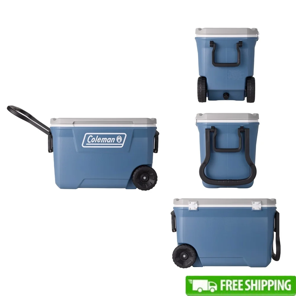 

62QT Rolling Cooler with Wheels Insulated Ice Chest Keeps Ice 5 Days Heavy-Duty Handles Cup Holders Drain Plug Outdoor Gear
