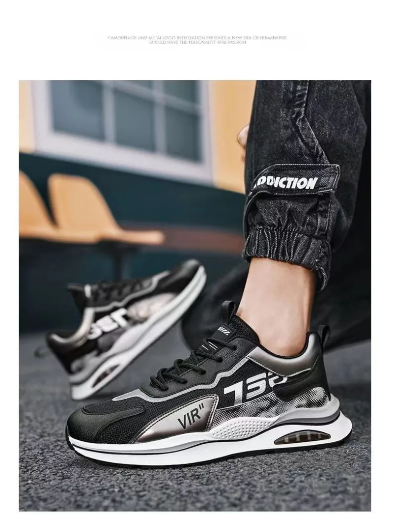 Men's shoes sports  leisure air cushion, spring and summer new mesh breathable patchwork soft sole flat running and travel shoes