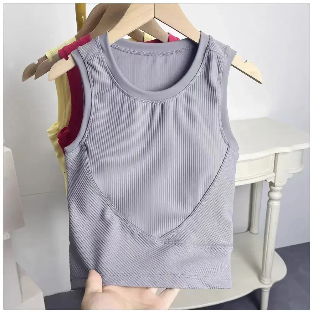 

Lemon Women Yoga Sport Vest With Chest Pad Ribbing Fabric Gym Running Bra Sleeveless Quick Dry Pilates Rraining Fitness Tank Top