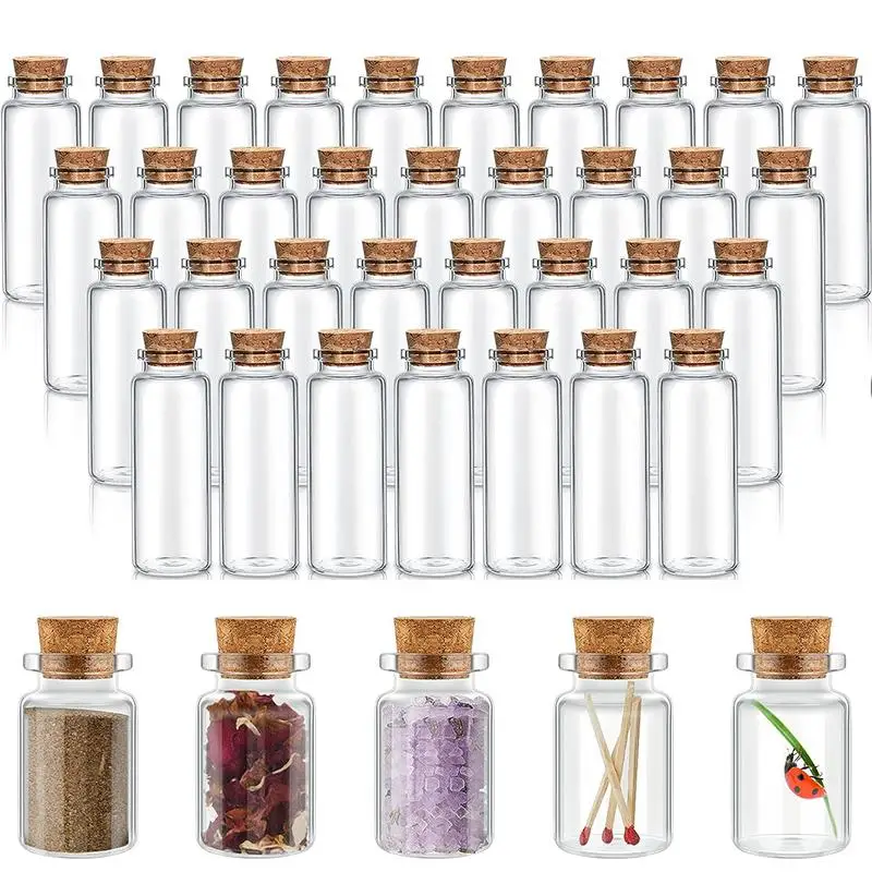 10pcs Small Glass Bottles with Clear Cork Stopper Jars Tiny Wedding Vials 0.5-5ml Message Favor Containers Jewelry Spell Jars