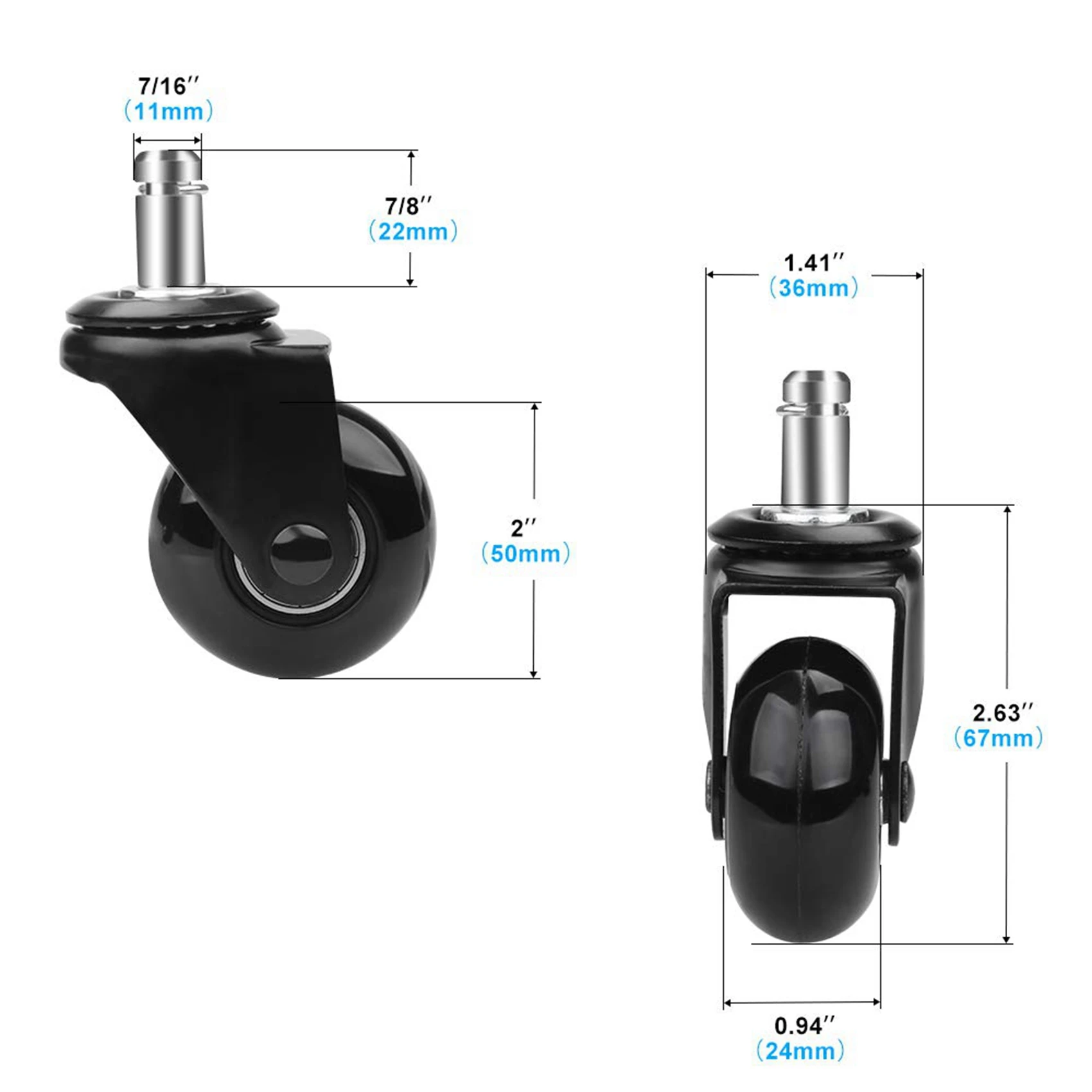 AT29-10 Pcs Replacement Chair Caster Wheels 2 Inch,Heavy Duty Wheels With Plug-In Stem 7/16 X 7/8 Inch,Quiet & Smooth Rolling