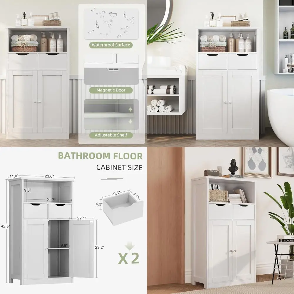 

Freestanding Adjustable Shelving Cabinet for Bathroom, Kitchen, and Living Room - White