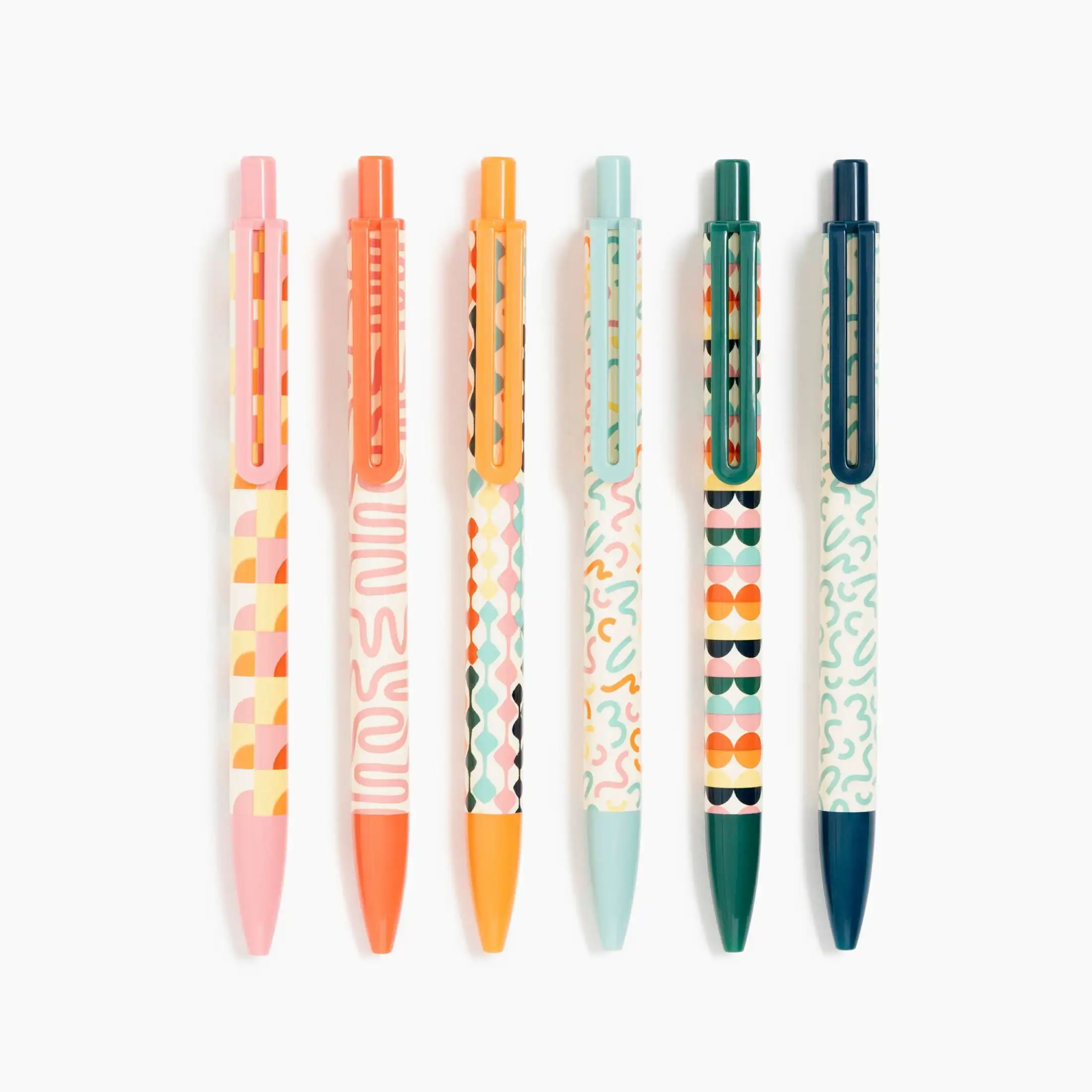Ballpoint Pens, 6 Count, Colorful Cubist, Bold (1.0mm) Point, Black Ink Office Supplies Korean Stationery