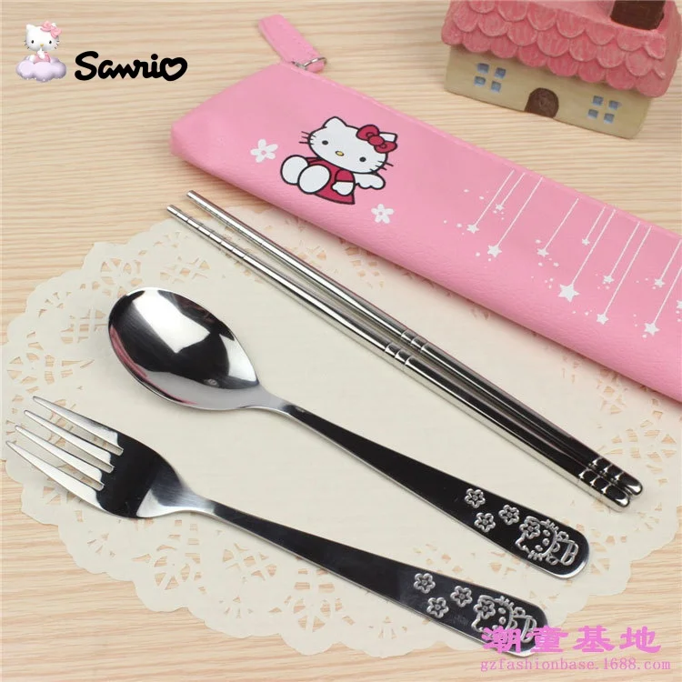 

Sanrio Hello Kitty Tableware Mymelody Cinnamoroll Action Anime Figures Tableware Stainless Steel Material Student Portable Gifts