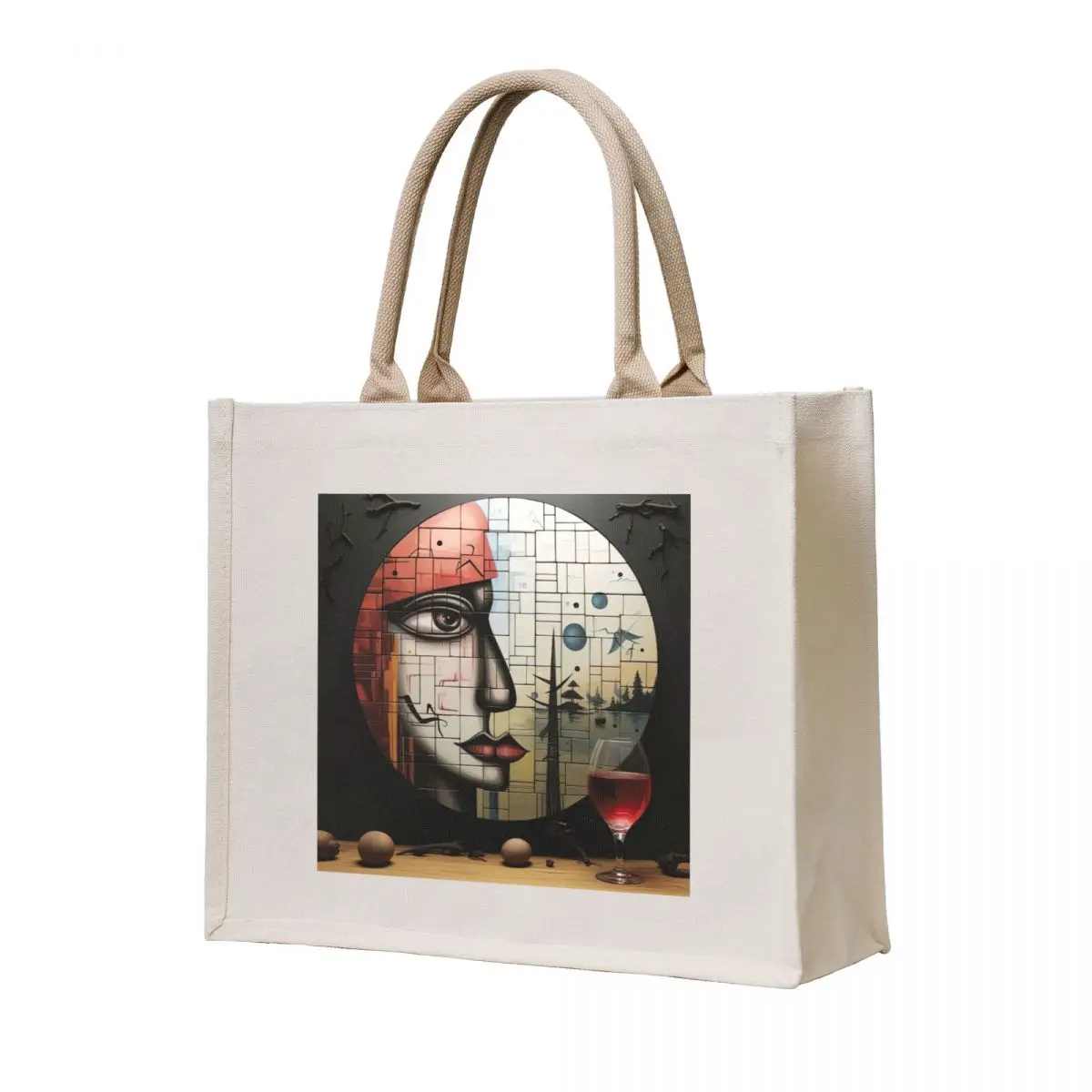 

Dual Gaze in Cubist Elegance Tote Bag Big bag Portable shopping bag Fabric cute pouch