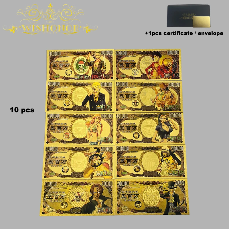 بانداي 48 أنواع 2025 الأوراق النقدية الجديدة قطعة واحدة أنيمي الذهب الأوراق النقدية في مطلية بالذهب عيار 24 قيراط للتجميع