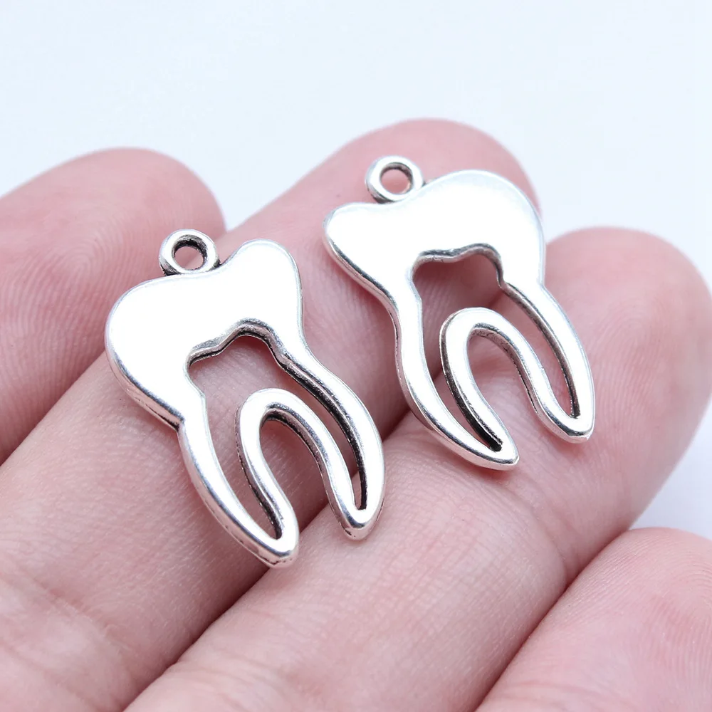 10pcs/lot 15x24mm Tooth Charms For Jewelry Making Antique Silver Color 0.59x0.94inch