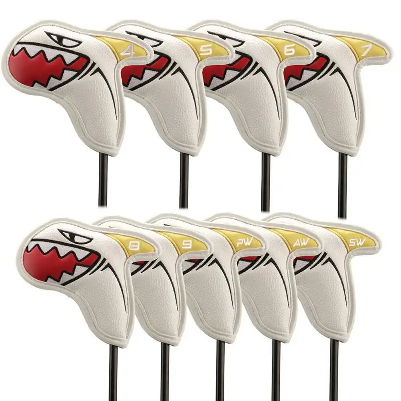 9pcs Golf Club Cover Sharks Golf Club Iron Head Covers Waterproof Golf Putter Protector Headcover Golf Accessories Supplies