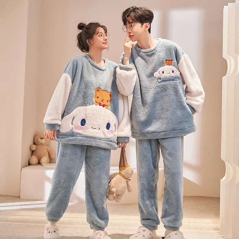 Yugui dog couple pajamas winter new pure cotton plush thickened round neck warm men's women's pajamas Sanrio loungewear