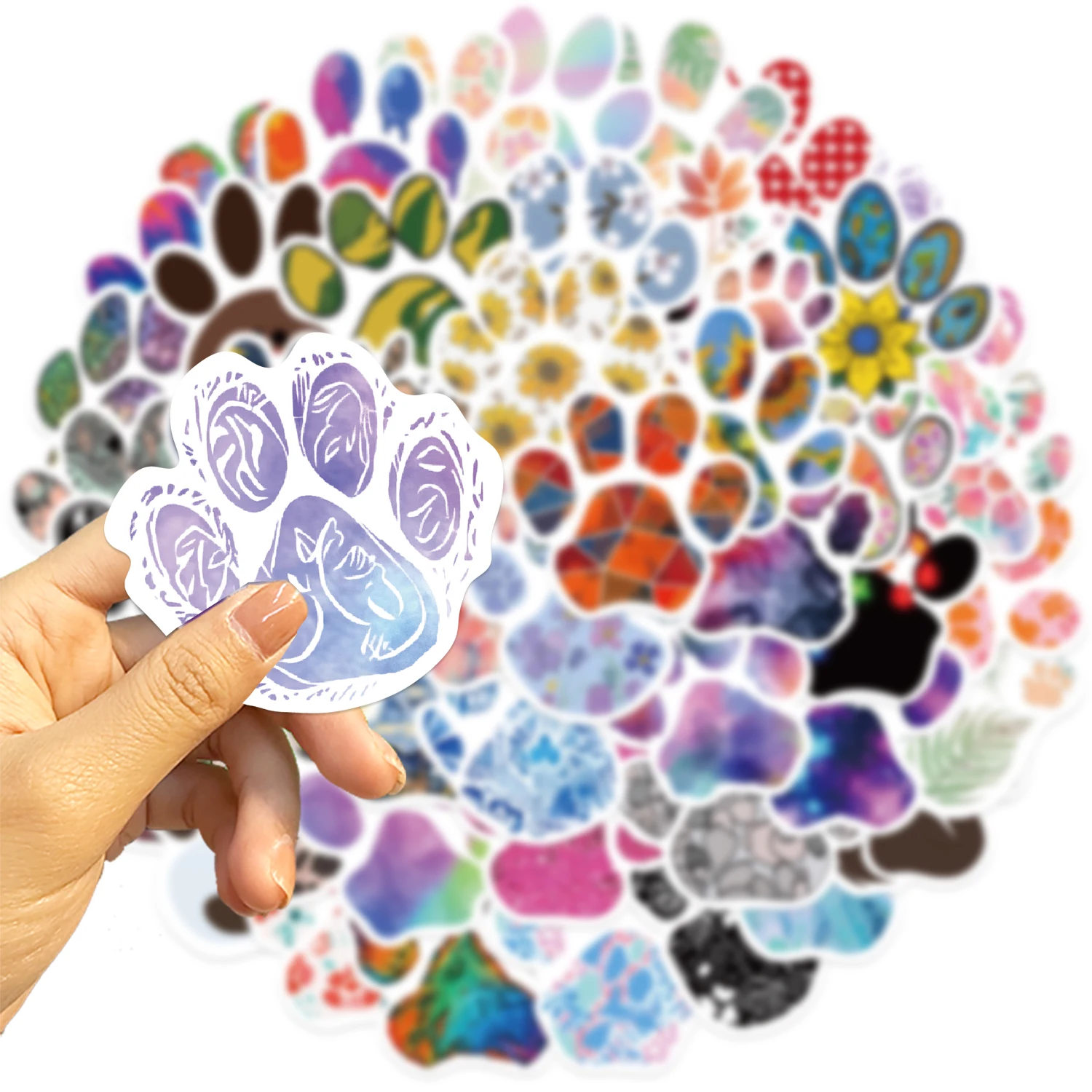 50pcs Cute Animal Pets Paw Stickers Aesthetic Waterproof Graffiti Water Bottle Skateboard Guitar Dog Cat Paw Sticker Packs