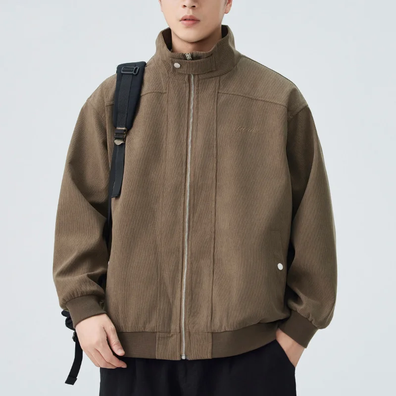 2026 Spring Autumn Men Jacket Fashion Simple Solid Color Stand Collar Male Outerwear Loose Casual Long Sleeve Zipper Man Coat