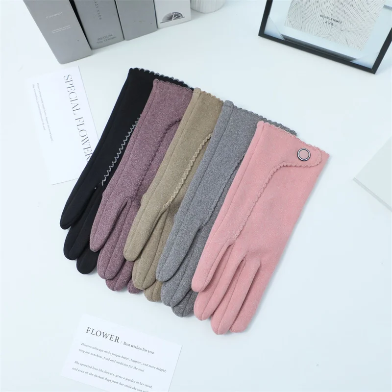 Guantes elegantes con botones Grace Lady para mujer, guantes cálidos a prueba de viento para montar en pantalla táctil, accesorios de mitones, invierno, nueva moda