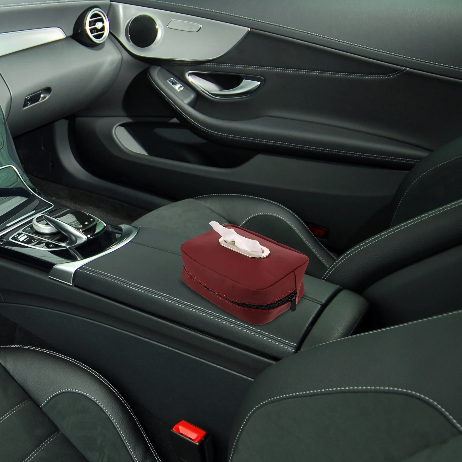 حامل مناديل السيارة من البولي يوريثان، حاجب من الشمس العالمي، موزع منظم للمقعد الخلفي لملحقات السيارة الداخلية باللون الأسود