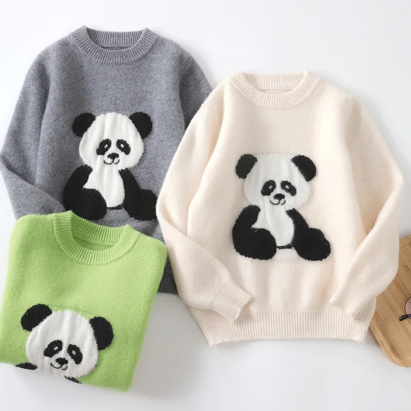 Thick Soft  O-Neck 100%  Merino Wool  Sweater Autumn And Winter  Pullover  Long Sleeve Knitwear Children's Clothing Tops view 6