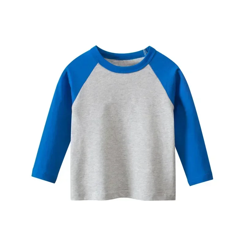 Spring Autumn Boys Girls Long Sleeve Cotton T-shirt Patchwork Children's Blank Shirt Solid Kids Tops Tee DIY Custom LOGO Image