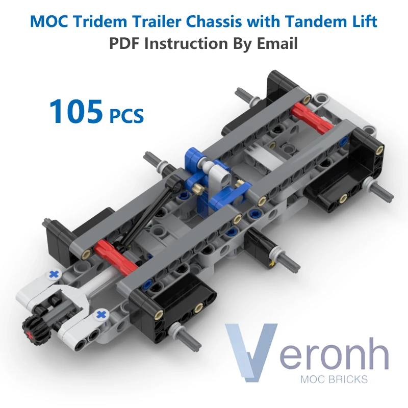 

High-Tech Car Tridem Trailer Chassis with Tandem Lift Set MOC Building Blocks Compatible Technical Linear Actuator Bricks Toy