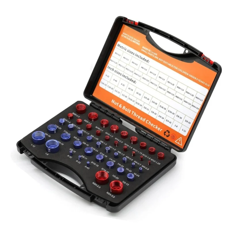 44 Pcs Set Nut And Bolt Thread Checker Metric Inch Thread Detector Aluminum Bolt And Nut Identifier Gauge