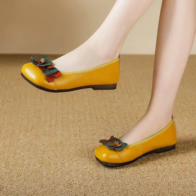 

2025 г. Женские туфли из воловьей кожи с круглым носком. Офисные лоферы, на плоской подошве, удобные, без шнуровки, дышащая повседневная обувь.