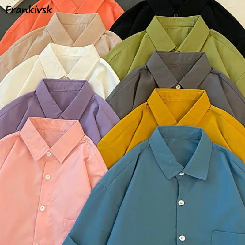 

Candy Colors Shirts for Women Sweet Youthful Kawaii Stylish Short Sleeve Single Breasted Casual Comfortable Vintage Classic New