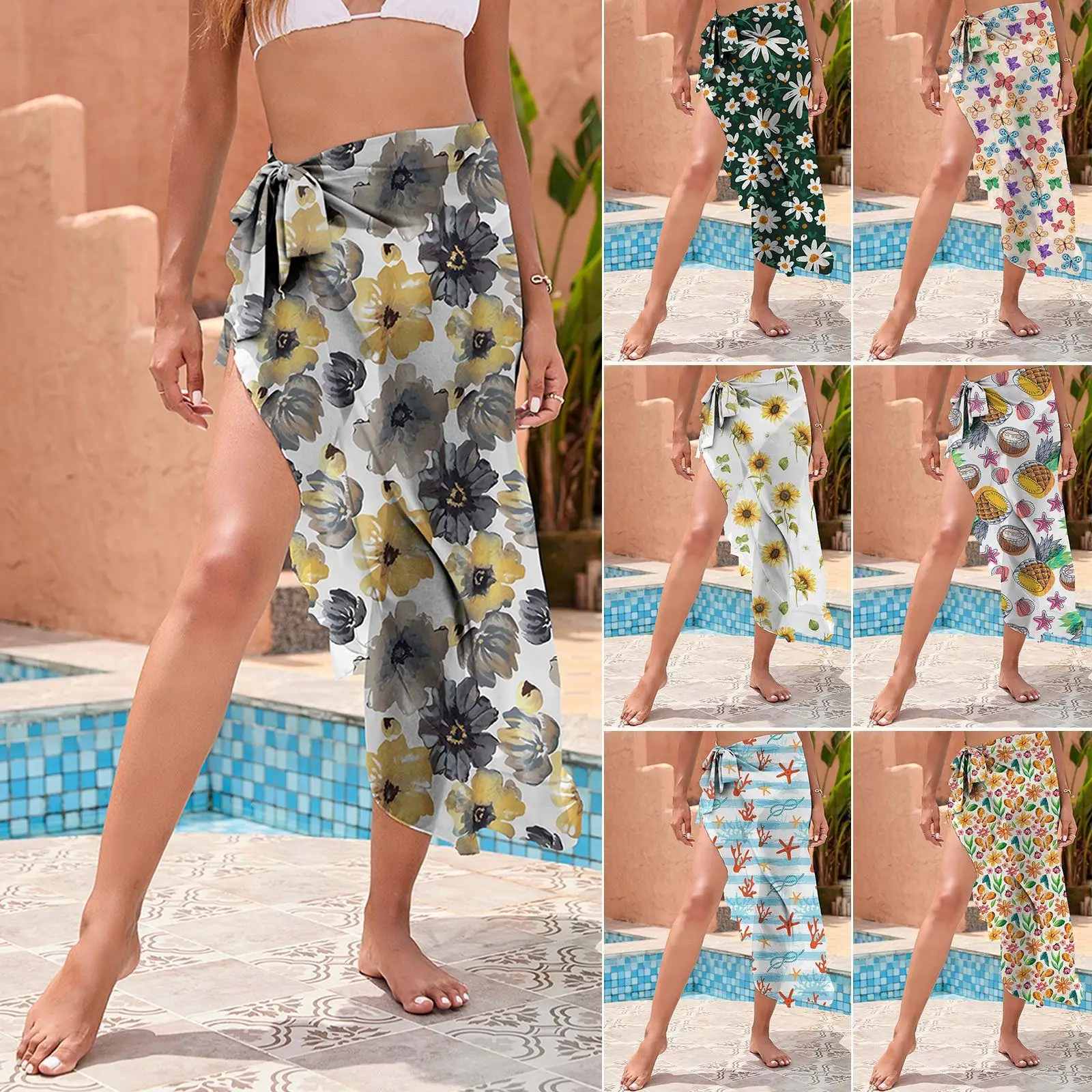 

Женская длинная юбка-кардиган для пляжа с защитой от солнца, в стиле бикини, с завышенной талией, из других тканей, с рукавами «летучая мышь»