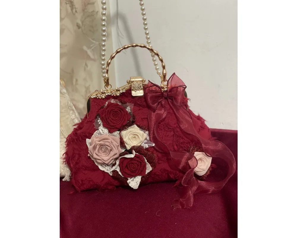 Wedding bag handmade rose bag handbag women's spring foreign style golden mouth wedding bag