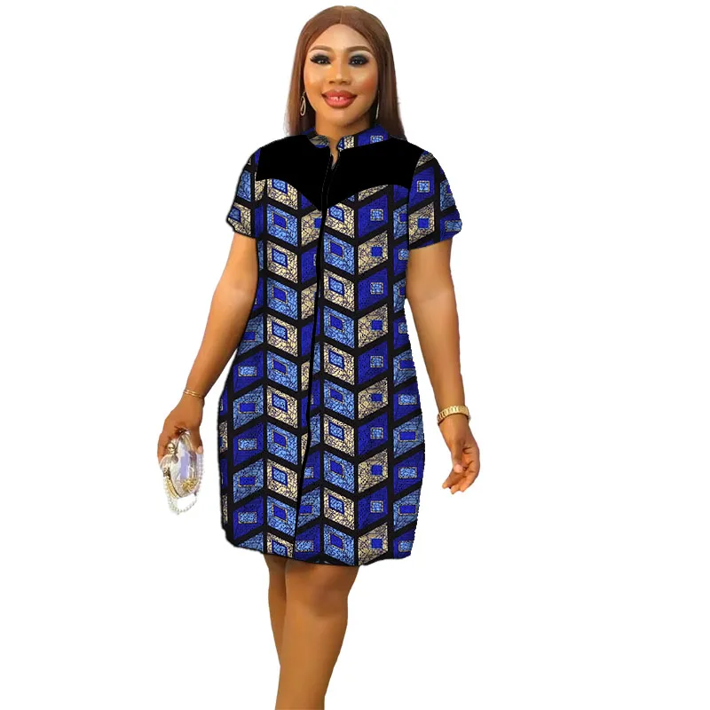 African Clothes Stand Collar Dress Zipper Original Design Patchwork Tailor Made Women\'s Dresses Colorful Print Party Wear