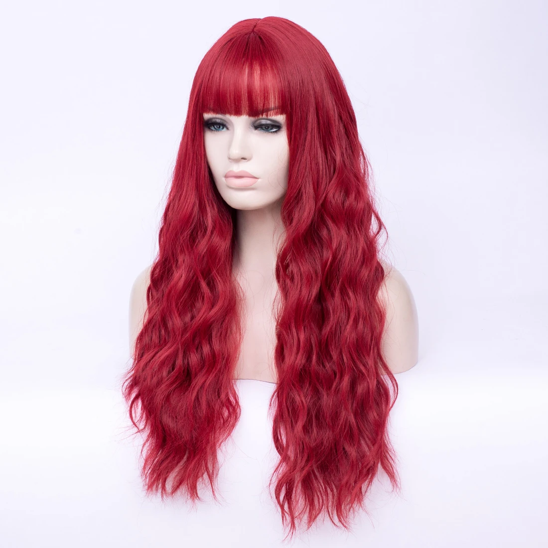 شعر مستعار طويل مموج صناعي أحمر مع ألياف مقاومة للحرارة للنساء من أجل لوليتا كوسبلاي الهالوين وعيد الميلاد وكاليفورنيا