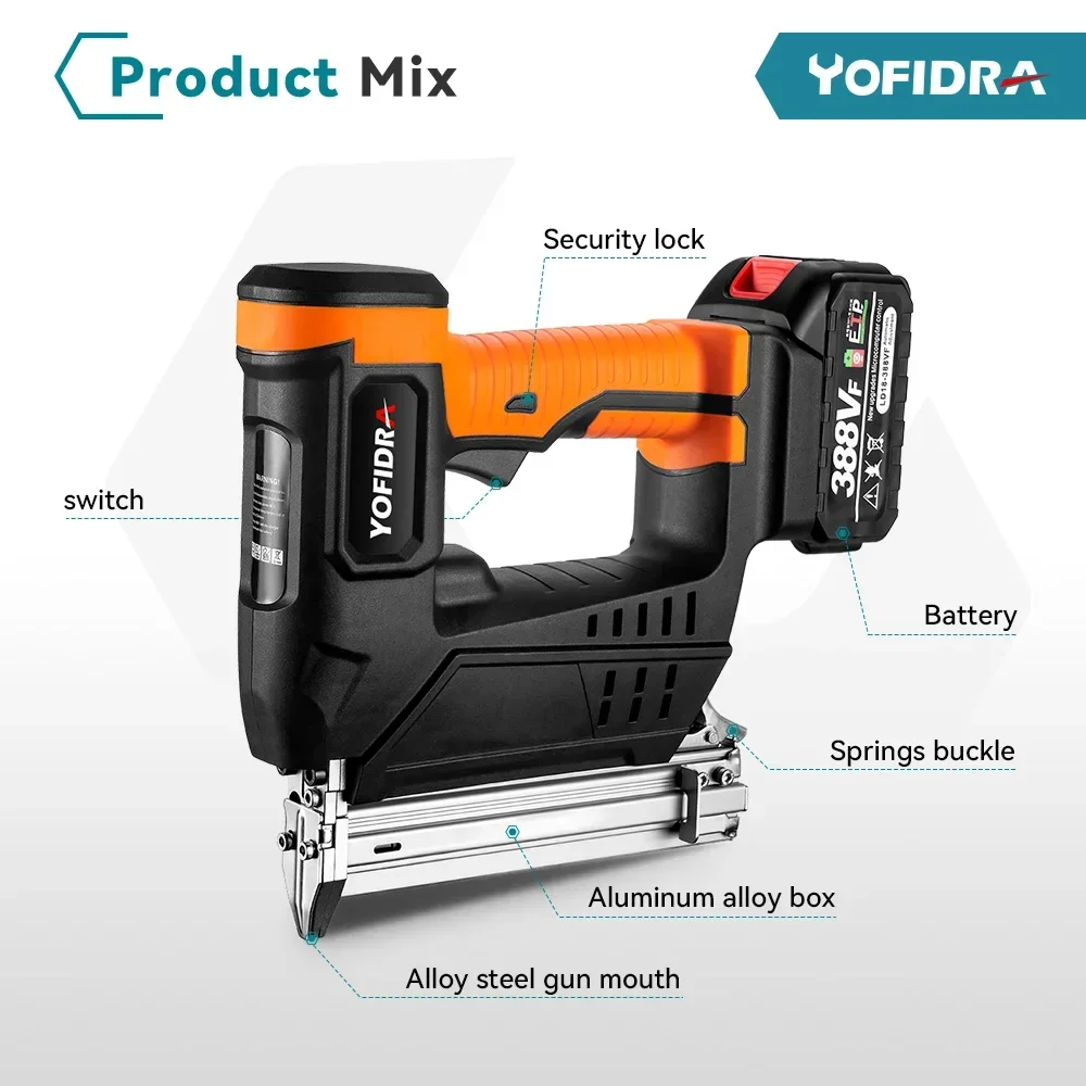 Yofidra Cordless Electric Nail Gun for Makita 18V Battery Woodworking F30 Non-stuck Nail Gun Home Portable Code Nail Gun