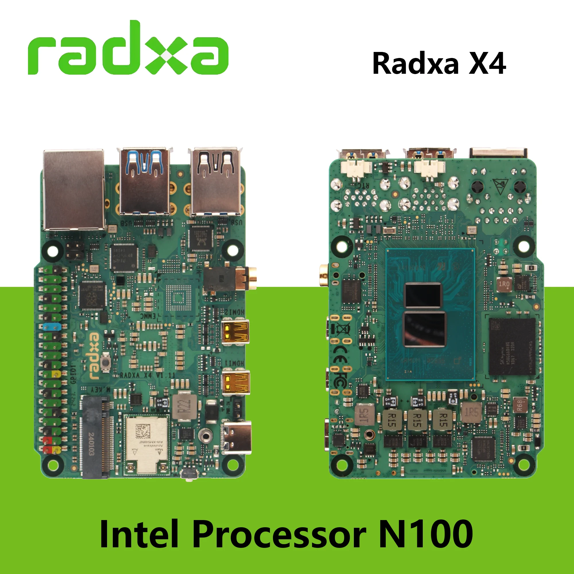Radxa X4 Intel N100 Processor LPDDR5 Dual 4K Output, 2.5Gbps Ethernet, PCIe 3.0 M.2 M Key WiFi 5/6, High-Performance SBC