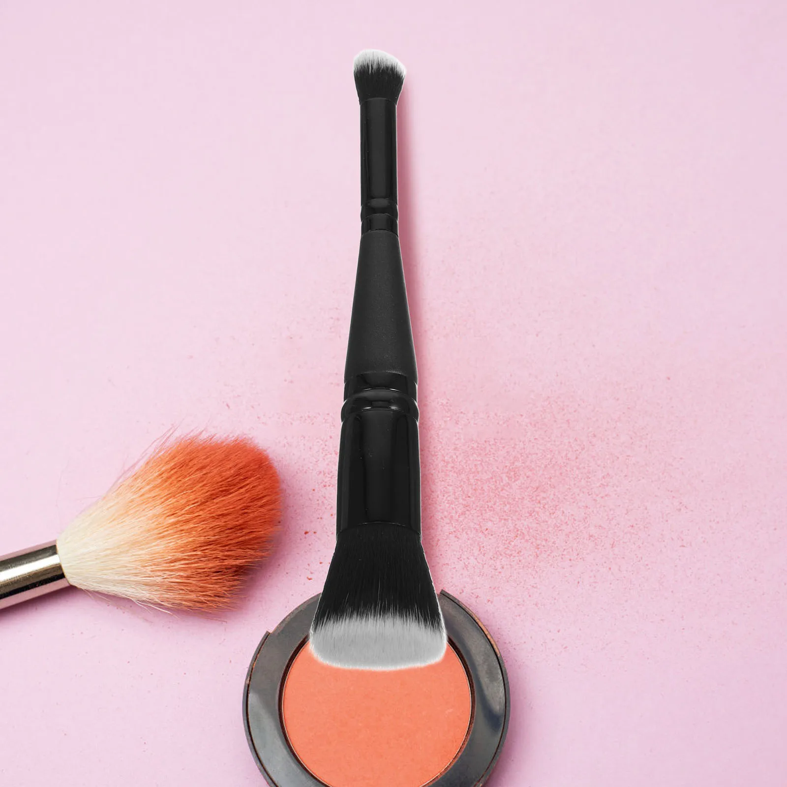 

Double Head Flat Brush Short Handle Dense Fiber Bristles Foundation Concealer Makeup Blending Face Tool Powder Puff