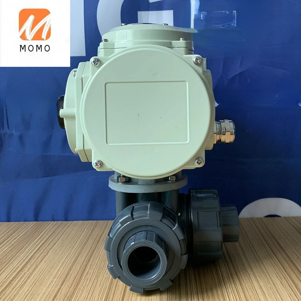 Electric Actuator DN50 2 inch 12V 24V 220V AC PVC 3 Way True Union Ball Valve with On Off Motorized Actuator