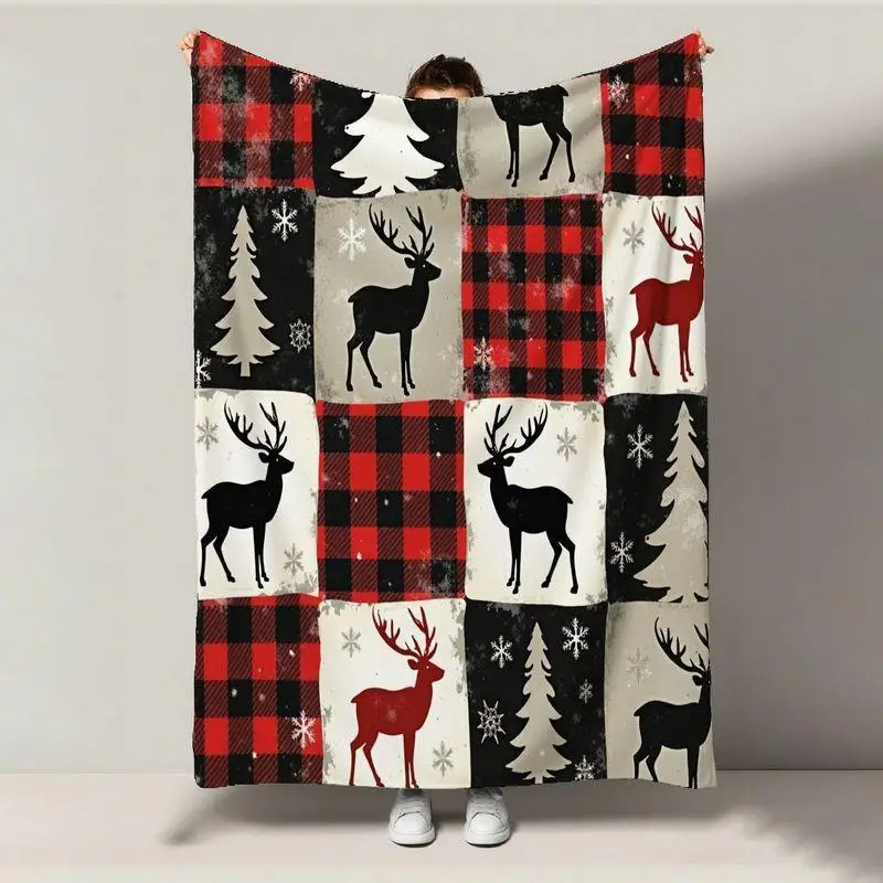 Christmas Gnome Bird Snowflake Wreath Festive Scene Soft Cozy Throw Blanket for Sofa Bed Holiday Cheer
