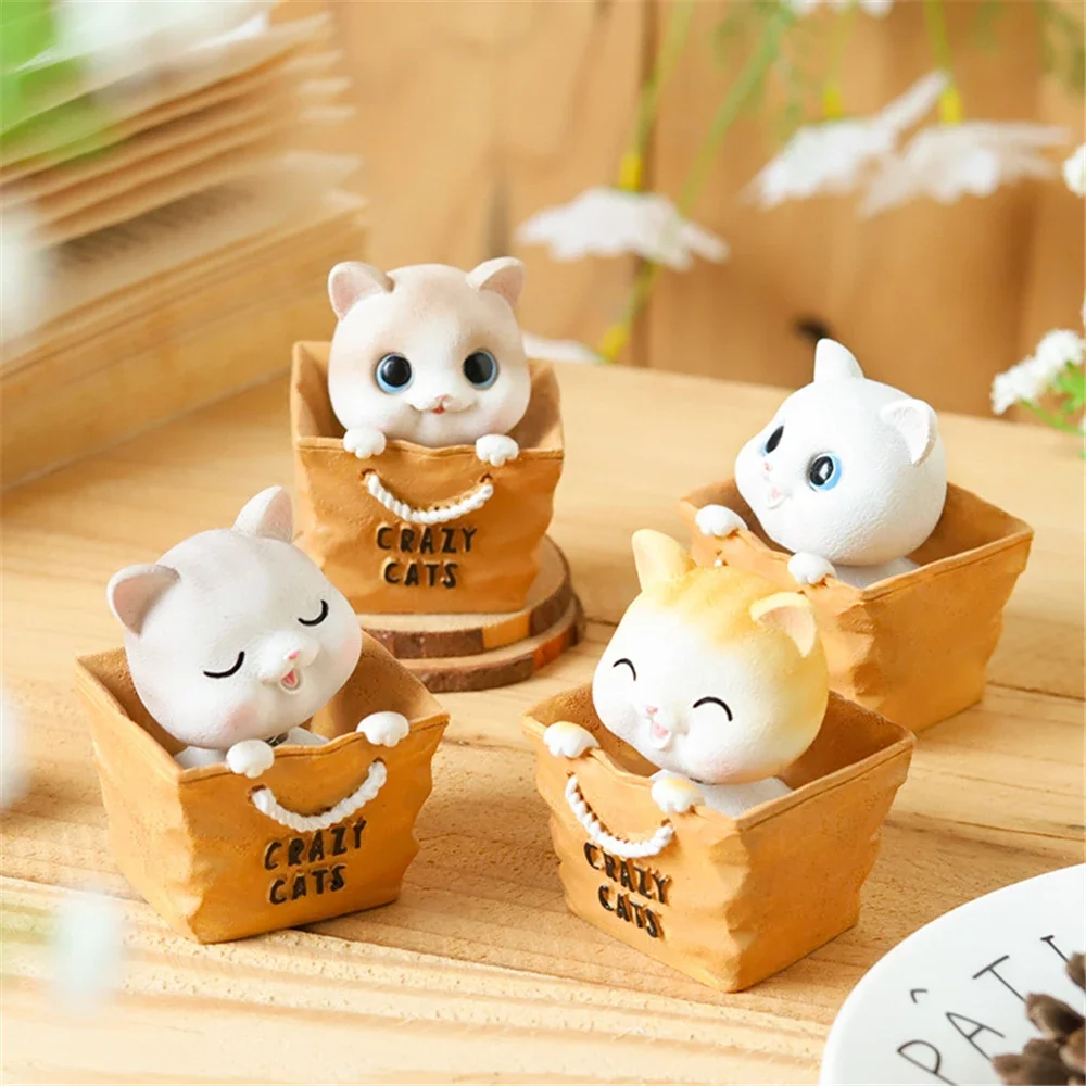 Resin Moving Kitten Statue Cute Shaking Cat Funny Sculptures and Figurines Room Decor Miniature Cat Home Car Desktop Ornaments