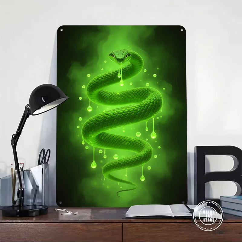 Glowing Green Snake With Ooze Printed Poster Customized Retro Wall Art Vintage Metal Tin Signs for Home Living Room Decoration
