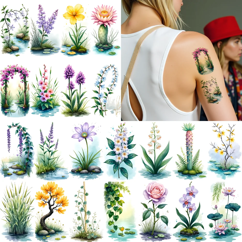 

9pcs Temporary Tattoo Floral Designs Temporary Tattoo Stickers Botanical Art Waterproof Long-lasting Body Stickers For Girls