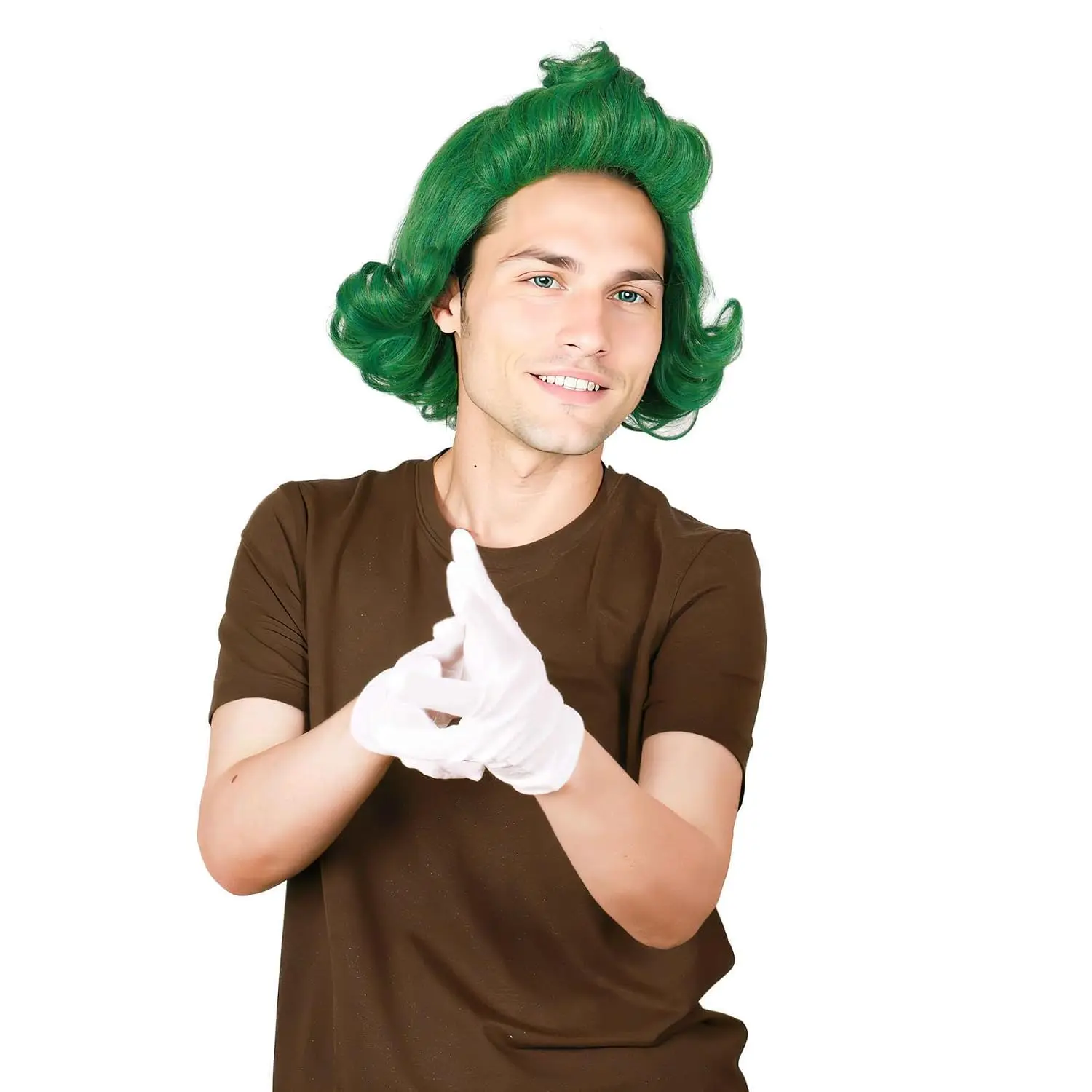 Peluca Corta Verde de Oompa Loompa para Hombre o Mujer, Disfraz de Halloween, Pelucas para Fiesta de Disfraces