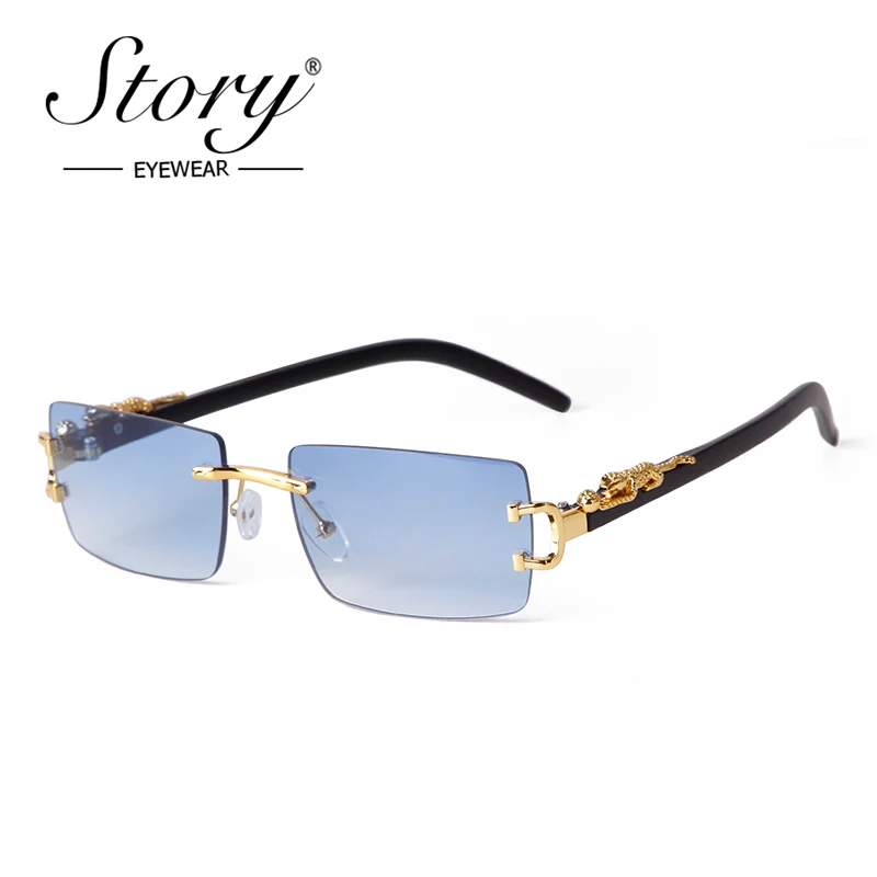 STORY Trendy Rimless Rectangle Sunglasses for Women 2024 Luxury Brand Design Retro Frameless Gradient Lens Sunglasses Men S8836C