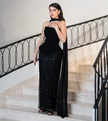 Customized Modern Style Jersey Sequined Straight Strapless Midi Dresses Bespoke Occasion Dresses Sparkle