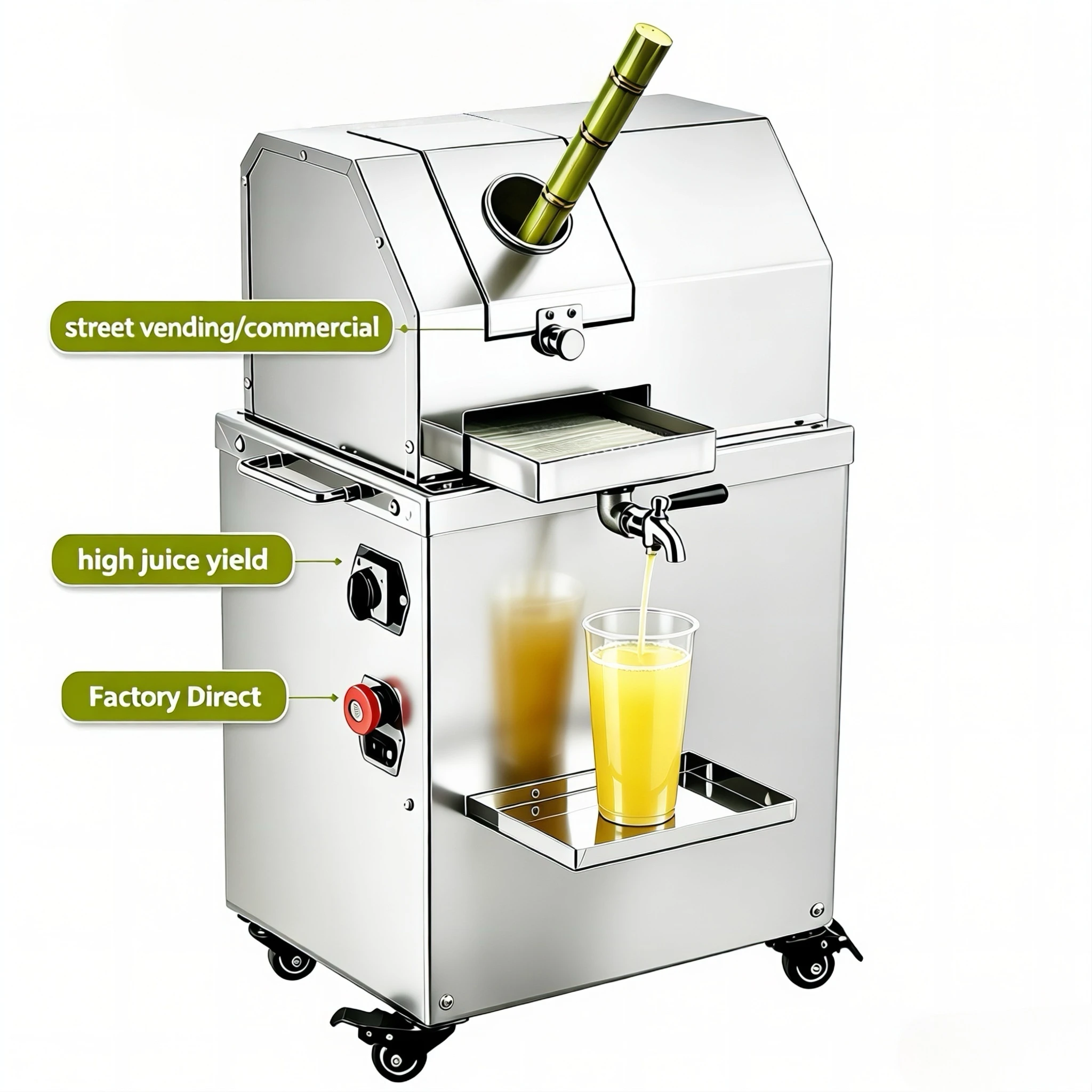 

Commercial Vertical Sugarcane Juicer Machine Stainless Steel High Juice Yield Sugar Cane Juice Extractor For Street Vending