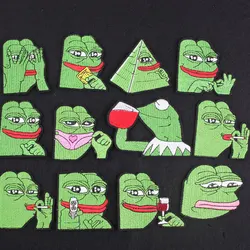 Cartoon Pepe The Frog Meme Sewing Embroidery on Clothes Transfer Stickers Iron on Cute Frog Patches on Clothes Backpack Badges