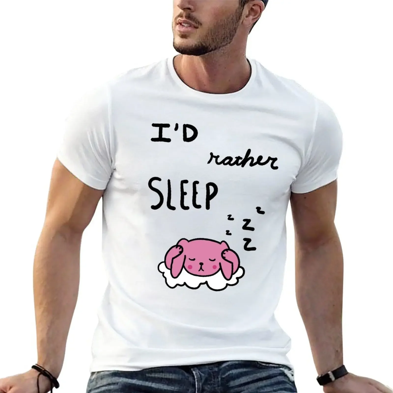 I'd Rather Sleep bunny T-Shirt for a boy oversizeds mens cotton t shirts