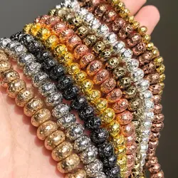 Natural Lava Volcanic Stone Rose Gold Black Silver Plated Flat Shape Loose Beads For Jewelry Making DIY Bracelets 15'' 6/8/10mm