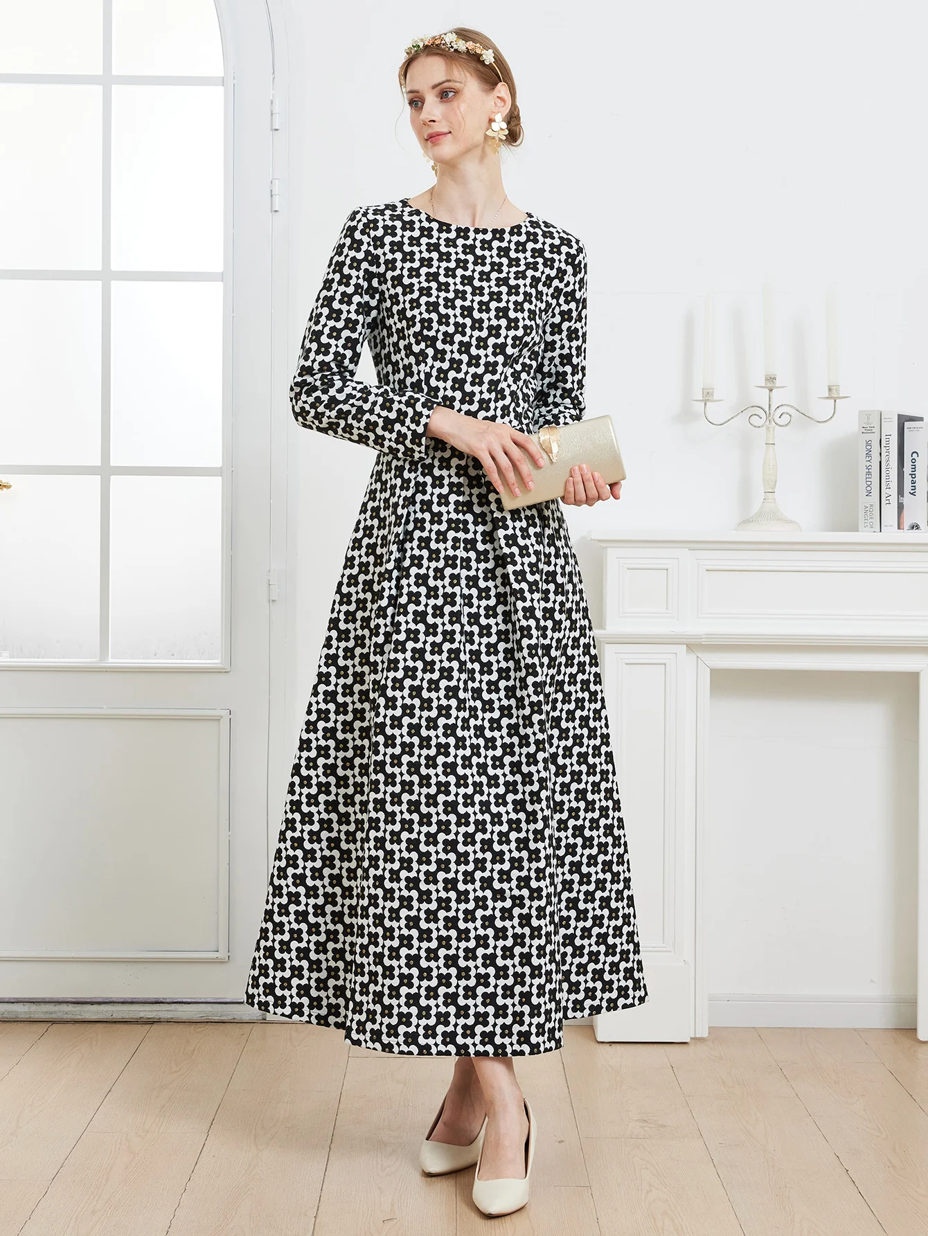 DEVCHATA Luxury Women Vintage Gold Thread Jacquard  Long Sleeve Dress Fashion Spring Autumn Floral Ladies Party dresses Clothing