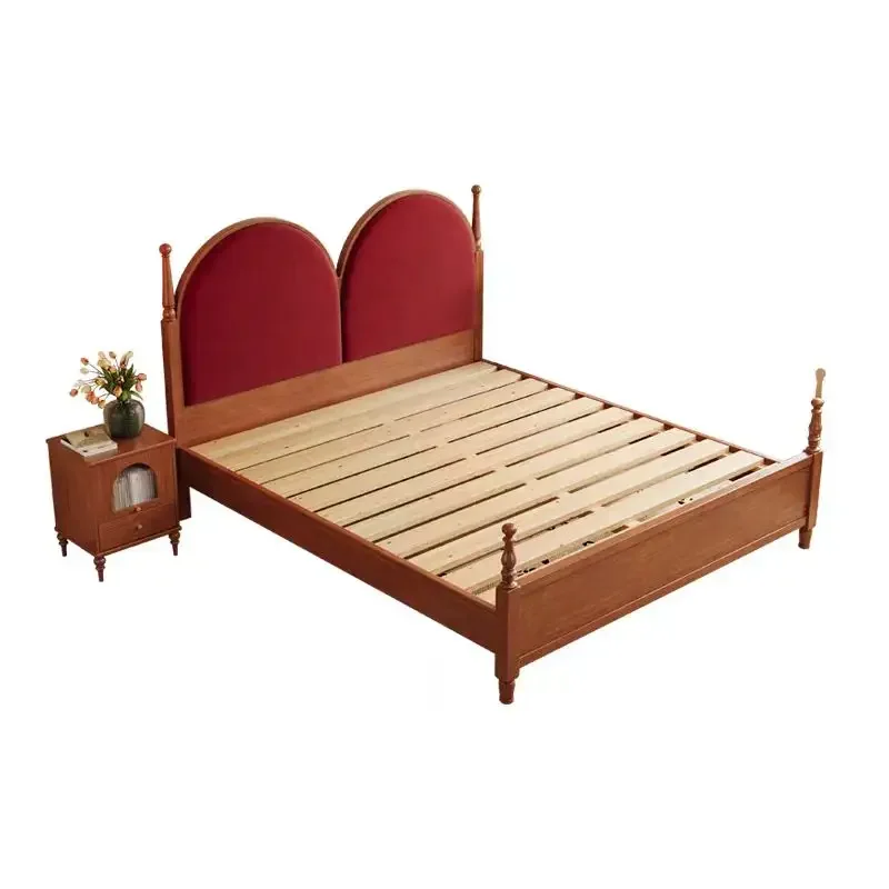 

#Antique Design King-Size Bed with Modern Velvet Headboard Hand Carved Solid Wood Style for Home Furniture Vintage Style