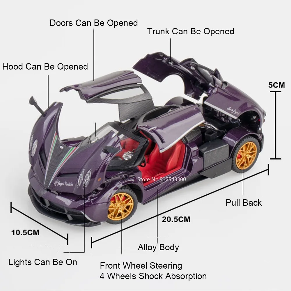1:24 Apollo IE 720S Huayra GTR Hellcat Phantom Bolide Revuelto Model Autka Zabawka Dźwięk Światło Napęd Pull Back Miniaturowe Zabawki Prezenty Urodzinowe